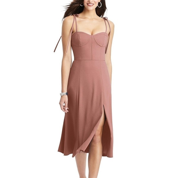 Dressy Collection Bustier Crepe Midi Dress with Adjustable Bow Straps Size 12